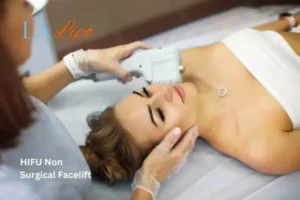 Woman having Hi-Fu to reduce wrinkles Chorleywood.