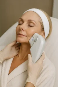 Woman receiving HIFU non surgical facelift treatment Chorleywood