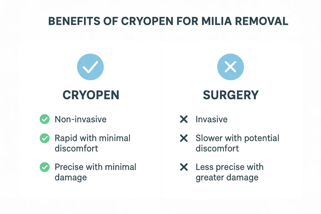 Benefits of cryopen for milia removal Chorleywood compared to surgical treatments.