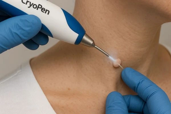 Person receiving Cryotherapy skin tag removal Chorleywood