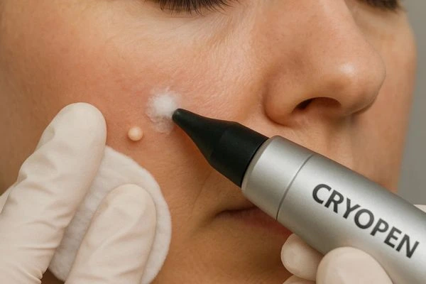 Woman receiving milia removal treatment Chorleywood