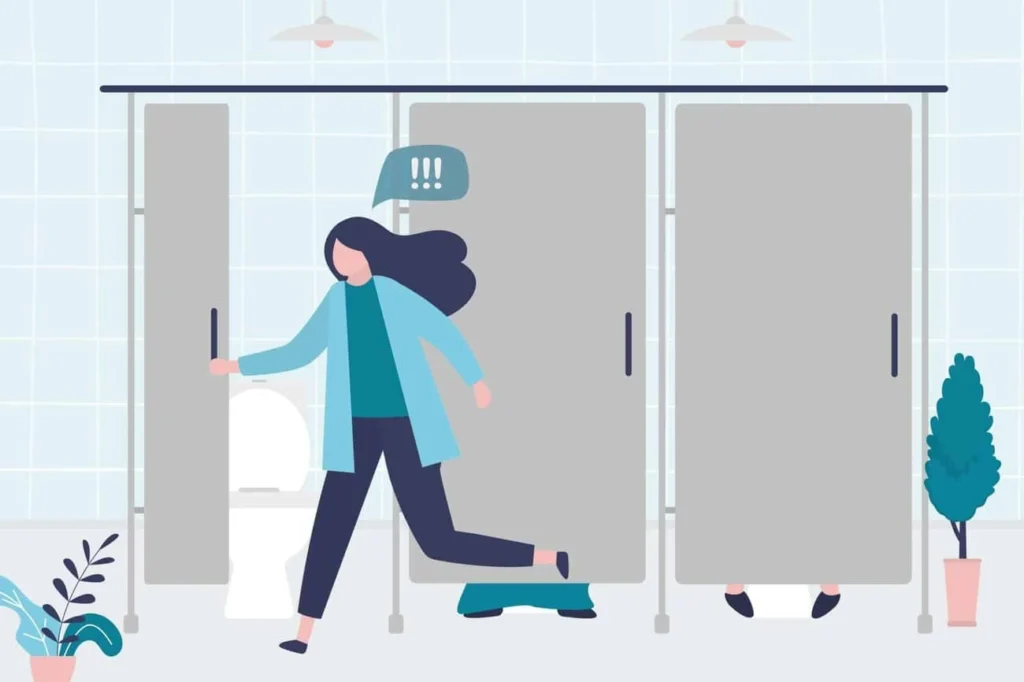 graphic of Urine incontinence Chorleywood woman running to the toilet.