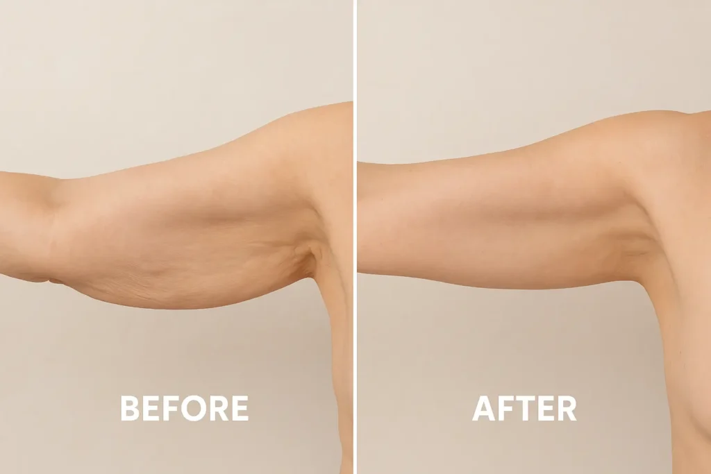 Picture of LA LIPO Chorleywood before and after results of skin tightening treatment on the upper arms.